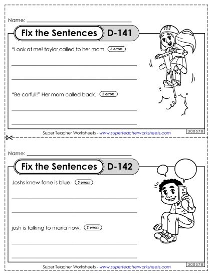 Fix the Sentences D-141 through D-145 (Printable PDF Worksheet)