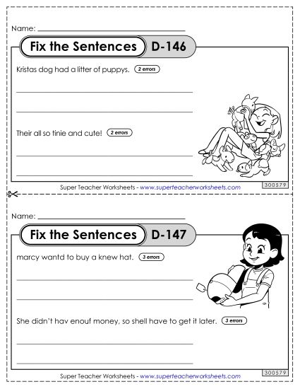Fix the Sentences D-146 through D-150 (Printable PDF Worksheet)