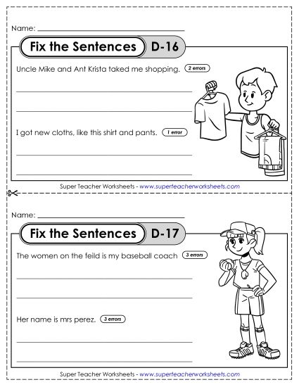 Fix the Sentences D-16 through D-20 (Printable PDF Worksheet)