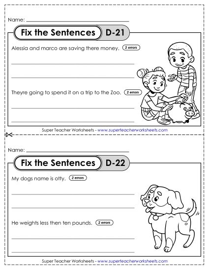 Fix the Sentences D-21 through D-25 (Printable PDF Worksheet)