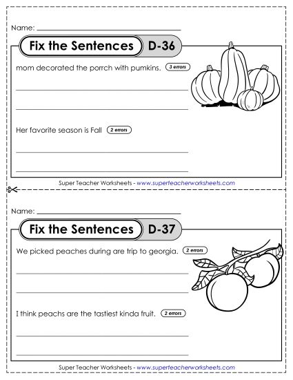 Fix the Sentences D-36 through D-40 (Printable PDF Worksheet)