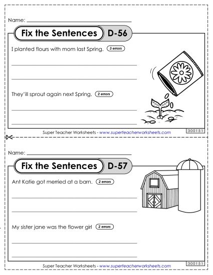 Fix the Sentences D-56 through D-60 (Printable PDF Worksheet)