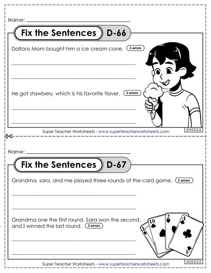 Fix the Sentences D-66 through D-70 (Printable PDF Worksheet)