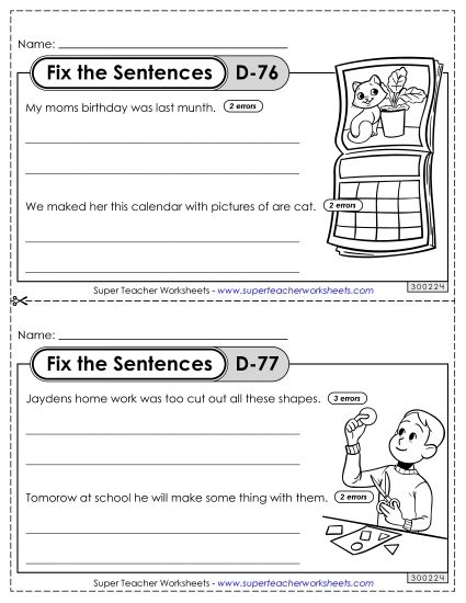 Fix the Sentences D-76 through D-80 (Printable PDF Worksheet)