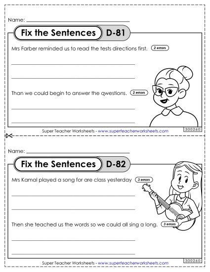 Fix the Sentences D-81 through D-85 (Printable PDF Worksheet)