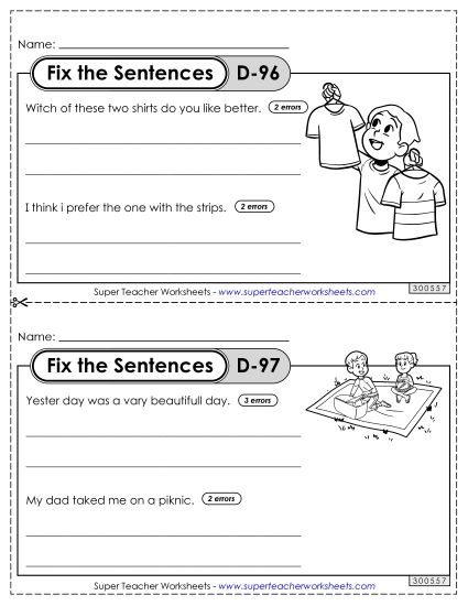Fix the Sentences D-96 through D-100 (Printable PDF Worksheet)