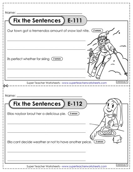 Fix the Sentences E-111 through E-115 (Printable PDF Worksheet)