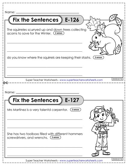 Fix the Sentences E-126 through E-130 (Printable PDF Worksheet)
