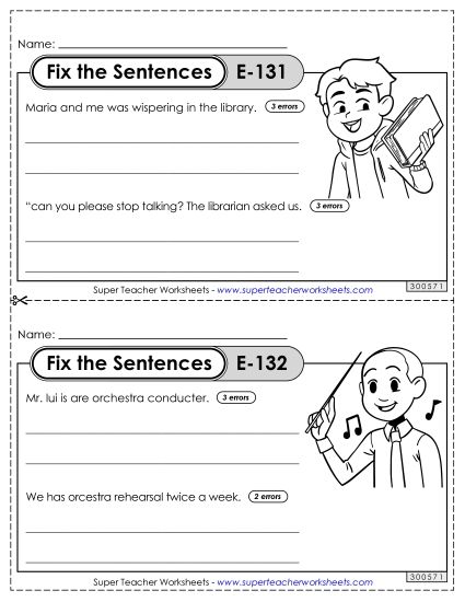 Fix the Sentences E-131 through E-135 (Printable PDF Worksheet)