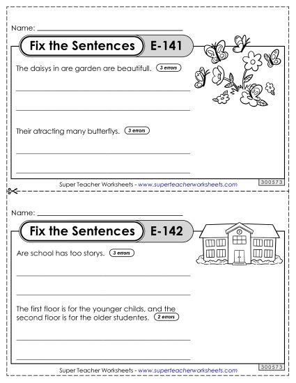 Fix the Sentences E-141 through E-145 (Printable PDF Worksheet)