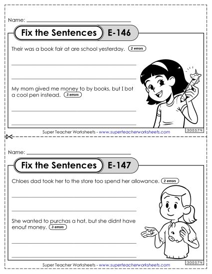 Fix the Sentences E-146 through E-150 (Printable PDF Worksheet)