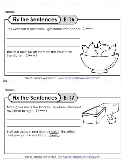 Fix the Sentences E-16 through E-20 (Printable PDF Worksheet)