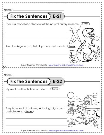Fix the Sentences E-21 through E-25 (Printable PDF Worksheet)