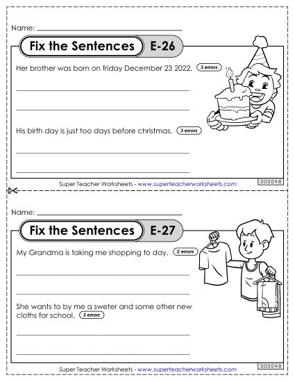 Fix the Sentences E-26 through E-30 (Printable PDF Worksheet)