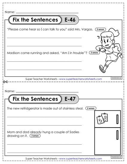 Fix the Sentences E-46 through E-50 (Printable PDF Worksheet)