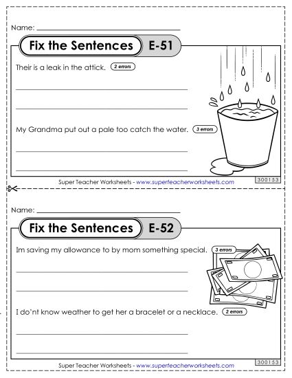 Fix the Sentences E-51 through E-55 (Printable PDF Worksheet)