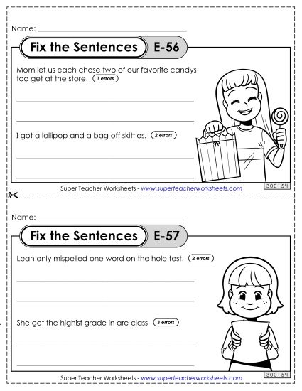 Fix the Sentences E-56 through E-60 (Printable PDF Worksheet)