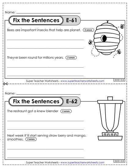 Fix the Sentences E-61 through E-65 (Printable PDF Worksheet)