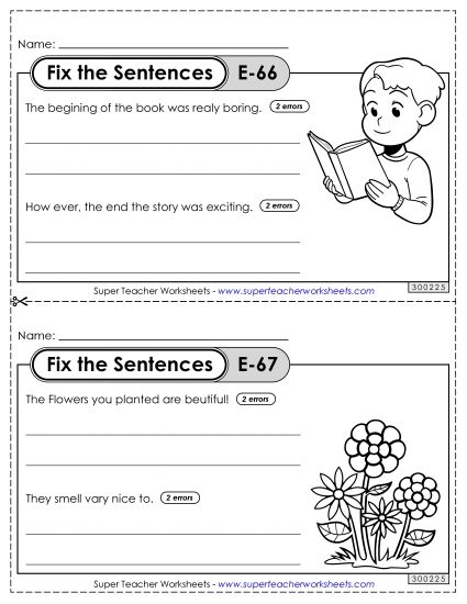 Fix the Sentences E-66 through E-70 (Printable PDF Worksheet)