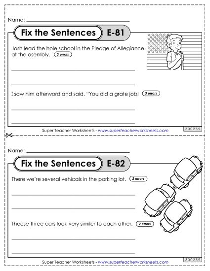 Fix the Sentences E-81 through E-85 (Printable PDF Worksheet)