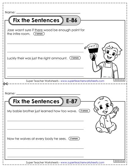 Fix the Sentences E-86 through E-90 (Printable PDF Worksheet)