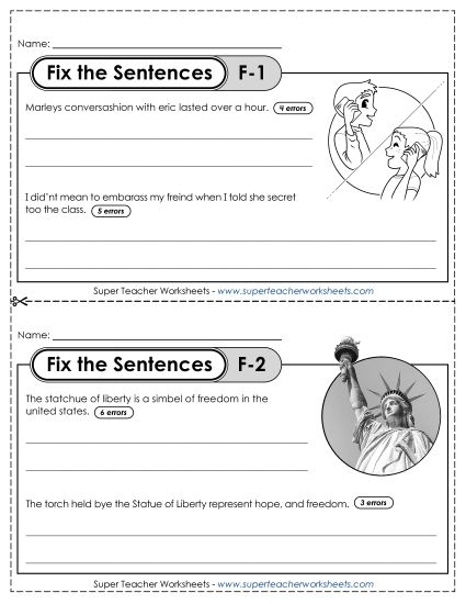 Fix the Sentences F-1 through F-5 (Printable PDF Worksheet)