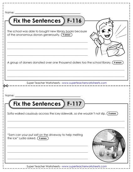 Fix the Sentences F-116 through F-120 (Printable PDF Worksheet)