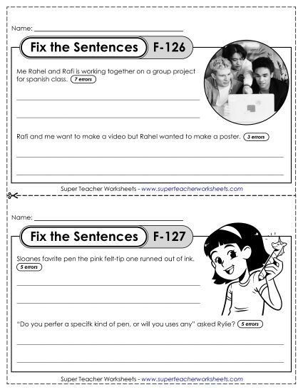 Fix the Sentences F-126 through F-130 (Printable PDF Worksheet)