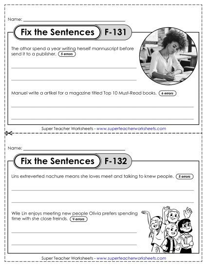 Fix the Sentences F-131 through F-135 (Printable PDF Worksheet)
