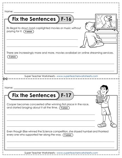 Fix the Sentences F-16 through F-20 (Printable PDF Worksheet)