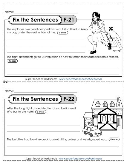 Fix the Sentences F-21 through F-25 (Printable PDF Worksheet)