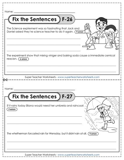 Fix the Sentences F-26 through F-30 (Printable PDF Worksheet)