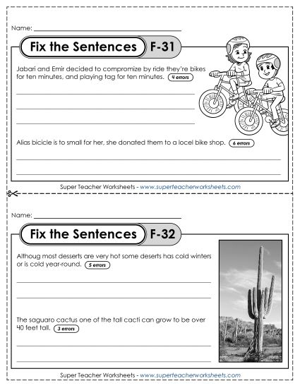Fix the Sentences F-31 through F-35 (Printable PDF Worksheet)