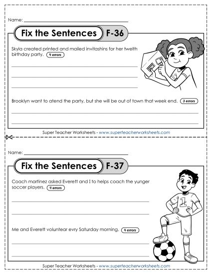 Fix the Sentences F-36 through F-40 (Printable PDF Worksheet)