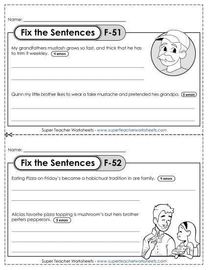 Fix the Sentences F-51 through F-55 (Printable PDF Worksheet)