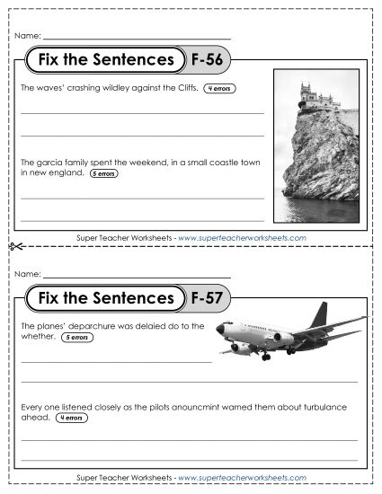 Fix the Sentences F-56 through F-60 (Printable PDF Worksheet)