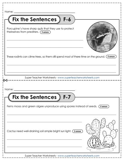 Fix the Sentences F-6 through F-10 (Printable PDF Worksheet)