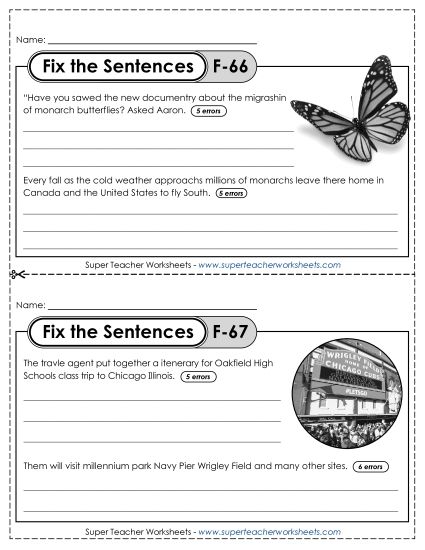 Fix the Sentences F-66 through F-70 (Printable PDF Worksheet)