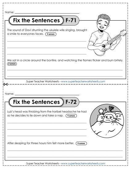 Fix the Sentences F-71 through F-75 (Printable PDF Worksheet)