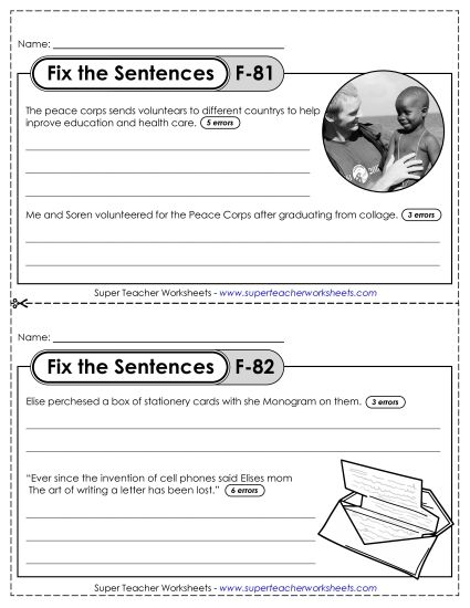 Fix the Sentences F-81 through F-85 (Printable PDF Worksheet)