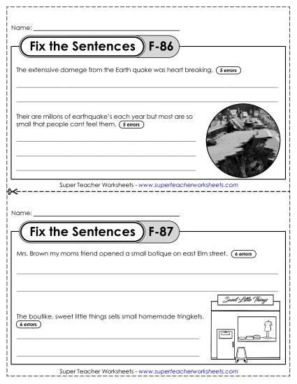 Fix the Sentences F-86 through F-90 (Printable PDF Worksheet)