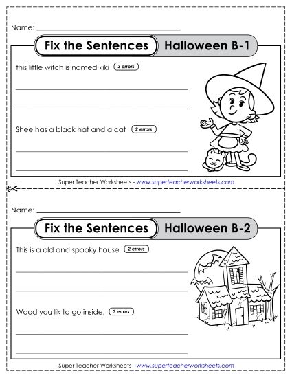 Proofreading - Fix the Sentences: Halloween (Grade 2) (Printable PDF Worksheet)