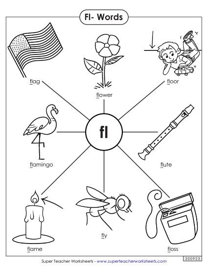 Phonics Blends and Digraphs - Fl- Words (Printable PDF Worksheet)