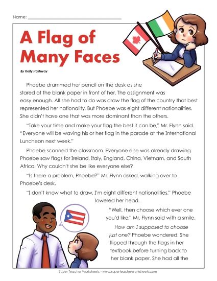 Fiction Stories - Flag of Many Faces (Fiction) (Printable PDF Worksheet)