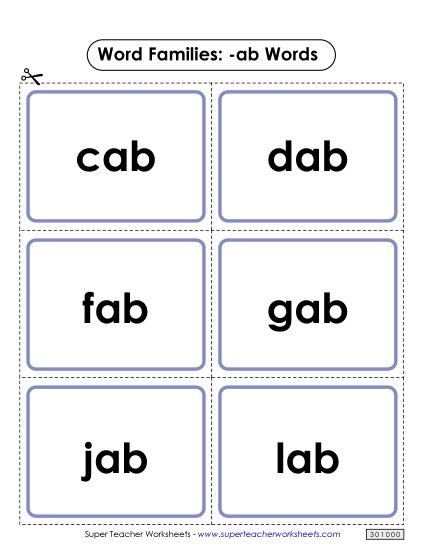 Word Slider, Flash Cards, and Word Wheel - Flash Cards (-ab) (Printable PDF Worksheet)