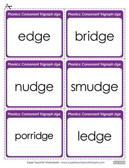 Flashcards, Sliders, and Word Wheels - Flash Cards (-dge Words)  (Printable PDF Worksheet)