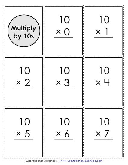 Multiply By 10s Only - Flash Cards: Multiplying by 10s (Printable PDF Worksheet)