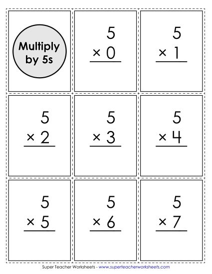 Multiplication by 5s Only - Flash Cards: Multiplying by 5s (Printable PDF Worksheet)