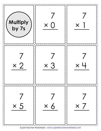 Multiplication by 7s Only - Flash Cards: Multiplying by 7s (Printable PDF Worksheet)