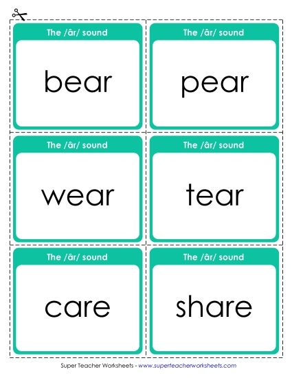 Flash Cards & Word Wheels - Flash Cards: /âr/ Sound as in Care & Bear (Printable PDF Worksheet)